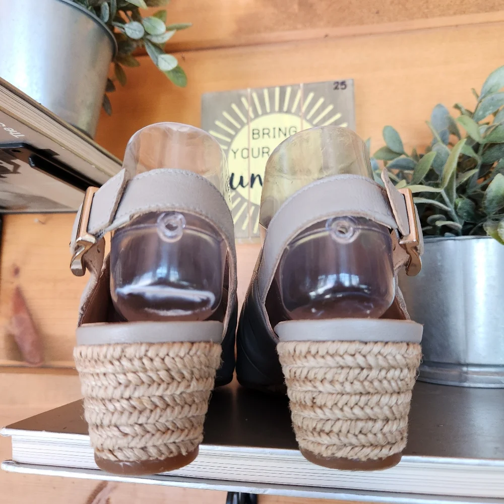 Nurture Mylene Leather Espadrille Jute Wedge Heel Sandals Slingback Open Toe 7 M
